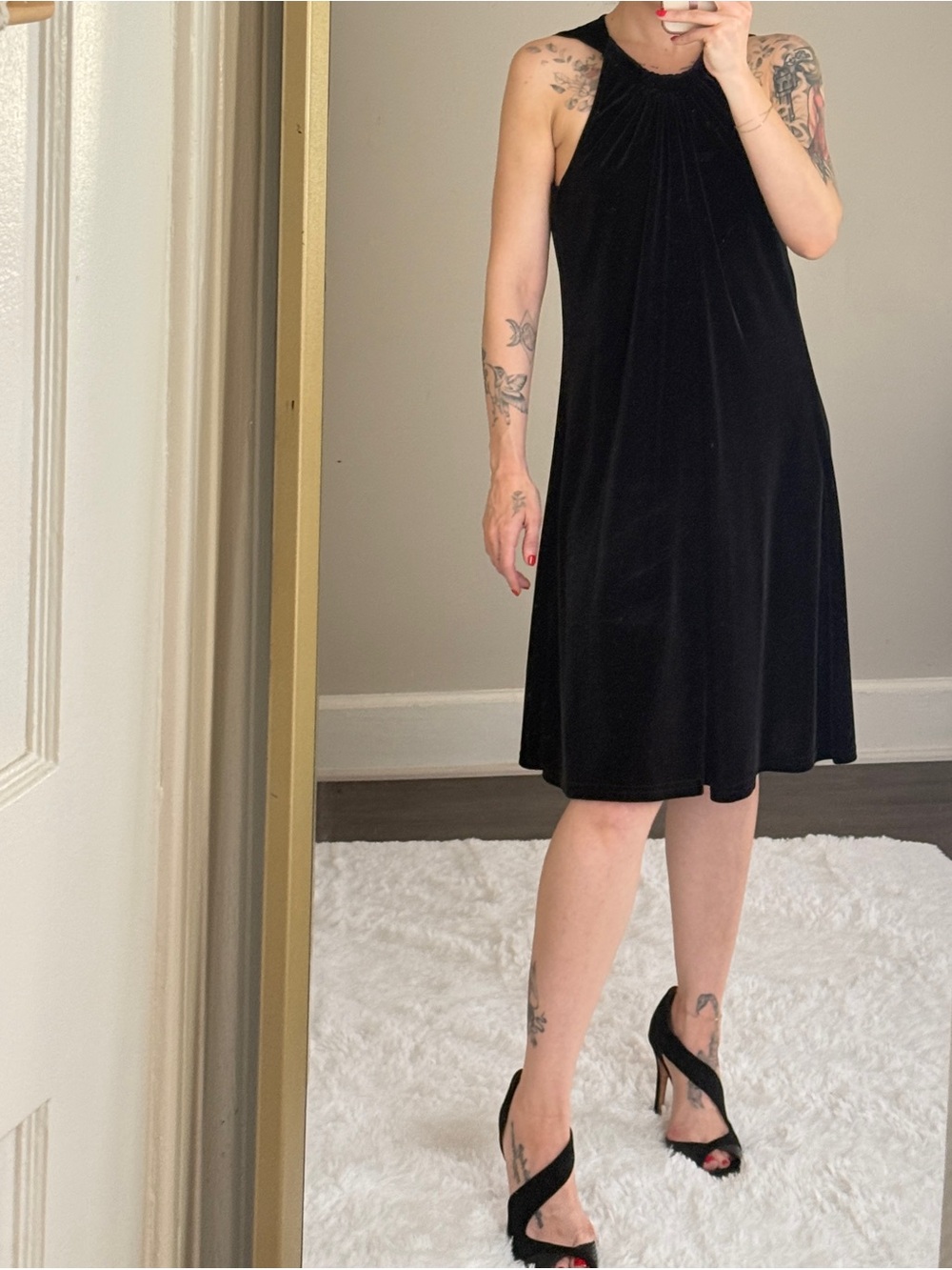Vintage Black Velvet Halter Swing Dress